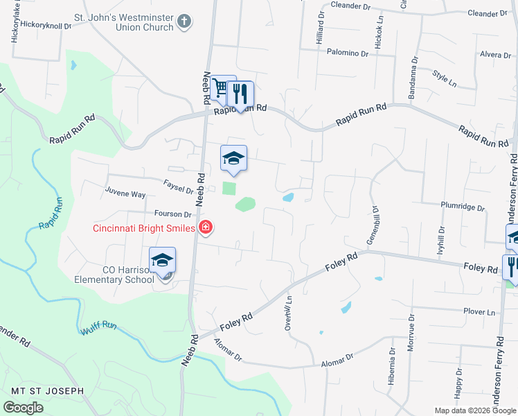 map of restaurants, bars, coffee shops, grocery stores, and more near 5484 Gwendolyn Ridge in Cincinnati