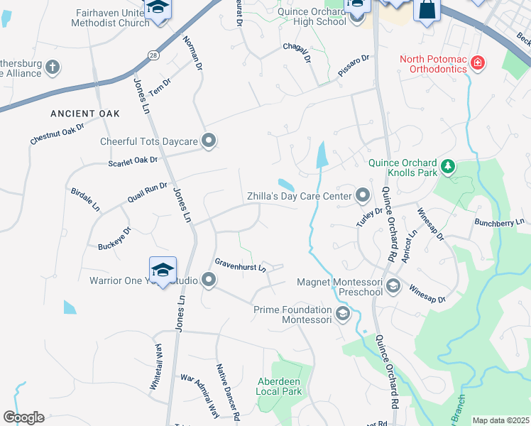 map of restaurants, bars, coffee shops, grocery stores, and more near 12604 Timonium Terrace in North Potomac