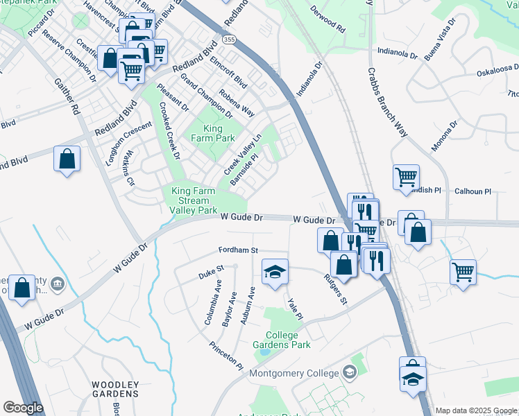 map of restaurants, bars, coffee shops, grocery stores, and more near 55 West Gude Drive in Rockville
