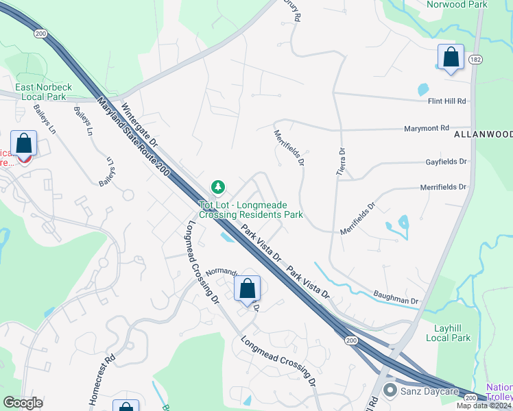 map of restaurants, bars, coffee shops, grocery stores, and more near 2209 Bear Valley Terrace in Silver Spring