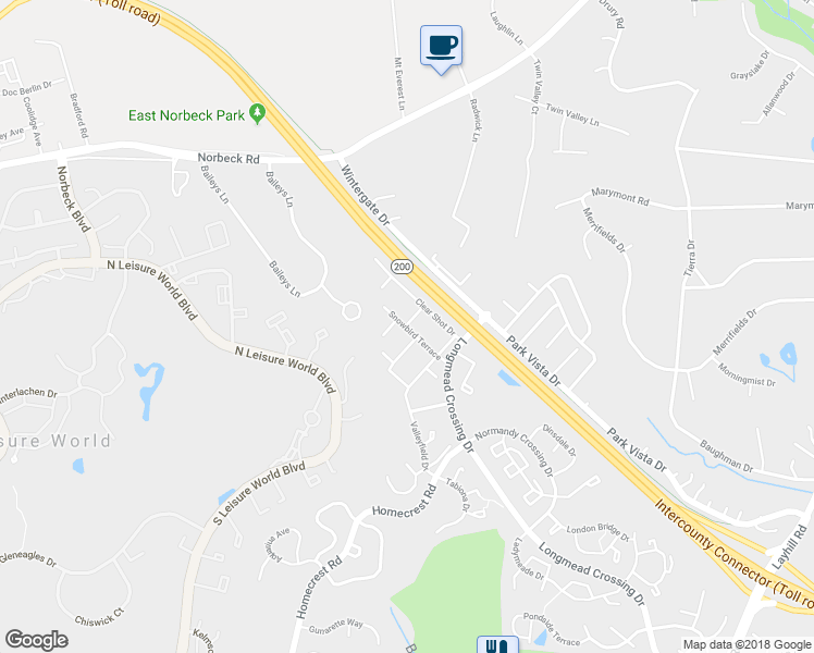map of restaurants, bars, coffee shops, grocery stores, and more near 14203 Wolf Creek Way in Silver Spring