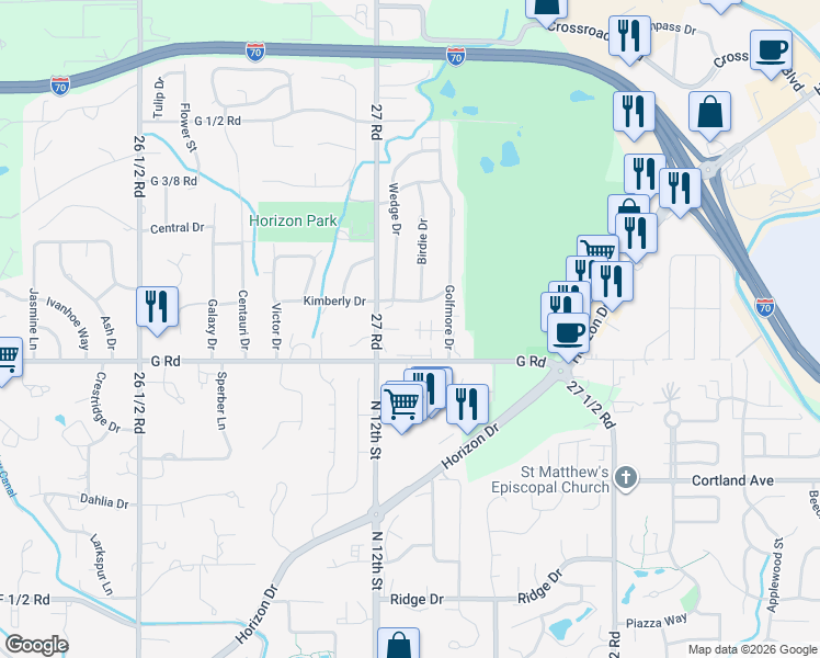 map of restaurants, bars, coffee shops, grocery stores, and more near 2b Chipper Drive in Grand Junction