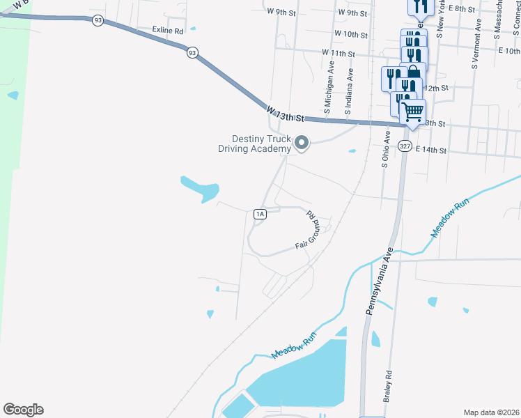 map of restaurants, bars, coffee shops, grocery stores, and more near 101 Meadow Run Road in Wellston