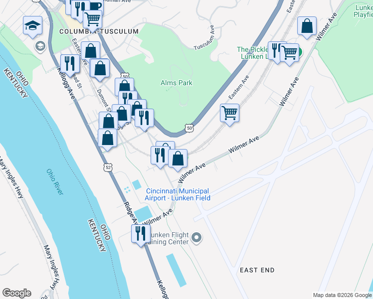 map of restaurants, bars, coffee shops, grocery stores, and more near 4147 Columbia Parkway in Cincinnati