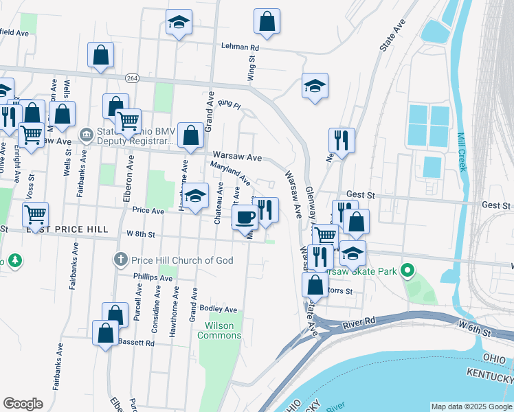 map of restaurants, bars, coffee shops, grocery stores, and more near 933 Mount Hope Avenue in Cincinnati