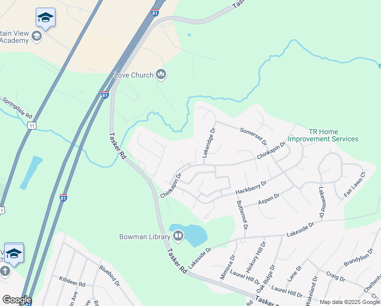 map of restaurants, bars, coffee shops, grocery stores, and more near 112 Timberlake Terrace in Stephens City