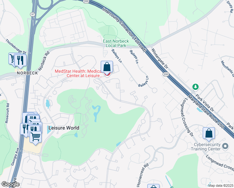 map of restaurants, bars, coffee shops, grocery stores, and more near 15316 Pine Orchard Drive in Silver Spring