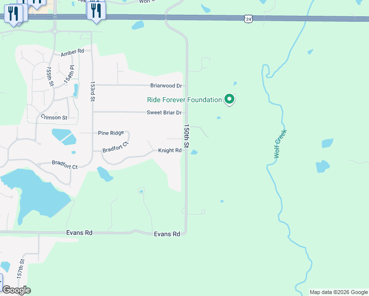 map of restaurants, bars, coffee shops, grocery stores, and more near 15022 Knight Road in Basehor