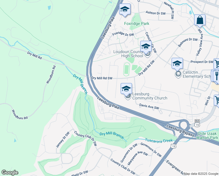 map of restaurants, bars, coffee shops, grocery stores, and more near 810 Anne Street Southwest in Leesburg