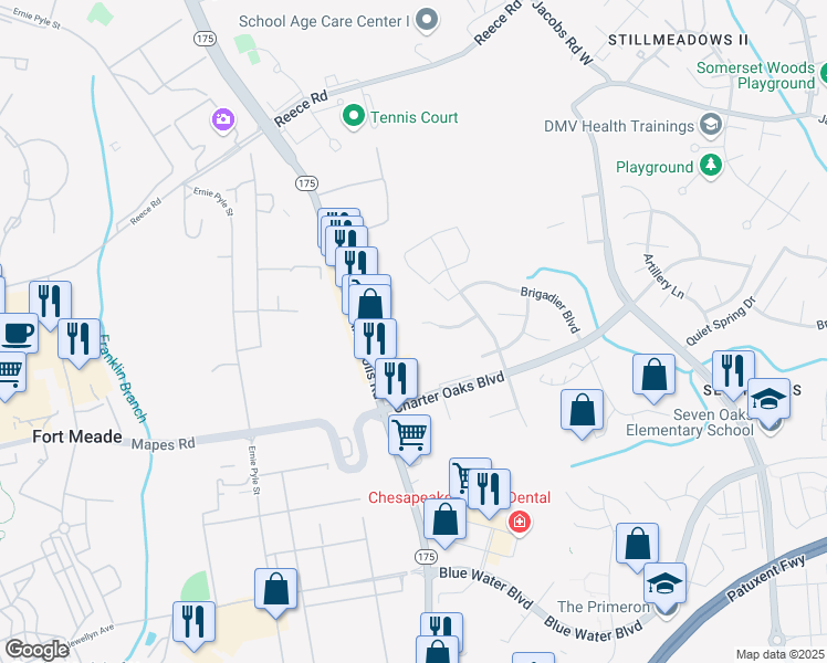 map of restaurants, bars, coffee shops, grocery stores, and more near 2208 Canteen Circle in Odenton