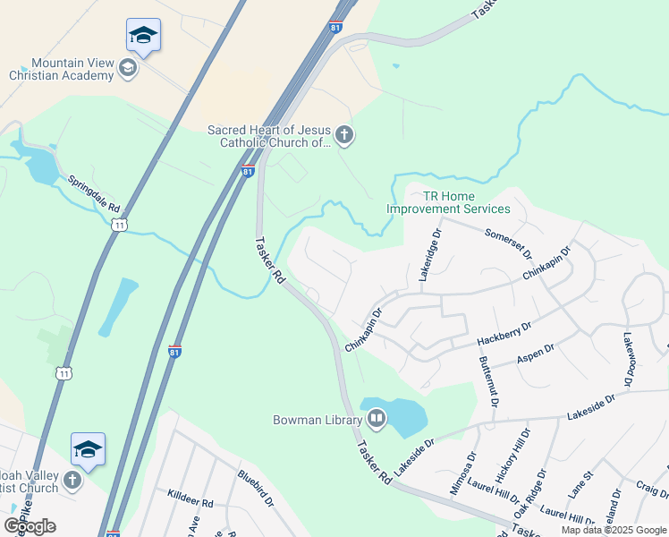 map of restaurants, bars, coffee shops, grocery stores, and more near 106 Paradise Court in Stephens City
