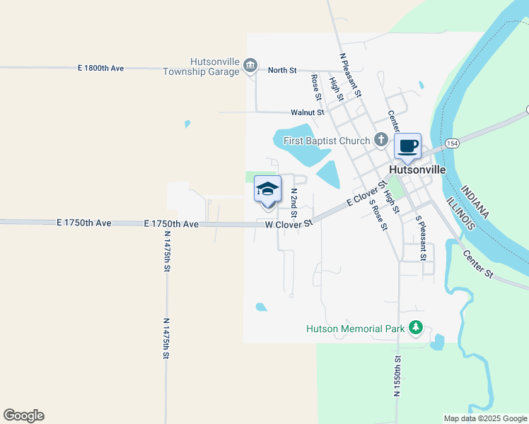 map of restaurants, bars, coffee shops, grocery stores, and more near 500 West Clover Street in Hutsonville