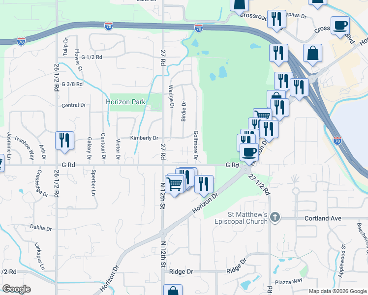 map of restaurants, bars, coffee shops, grocery stores, and more near 2b Chipper Drive in Grand Junction