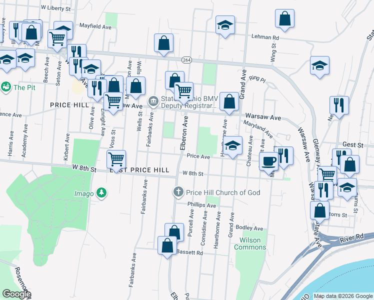 map of restaurants, bars, coffee shops, grocery stores, and more near 918 Elberon Avenue in Cincinnati