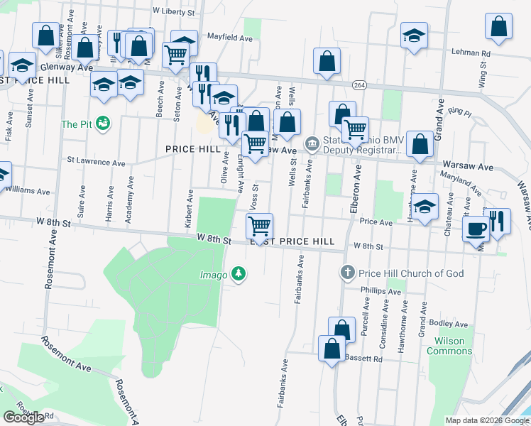 map of restaurants, bars, coffee shops, grocery stores, and more near 914 Voss Street in Cincinnati