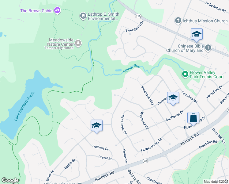 map of restaurants, bars, coffee shops, grocery stores, and more near 5009 Jasmine Drive in Rockville