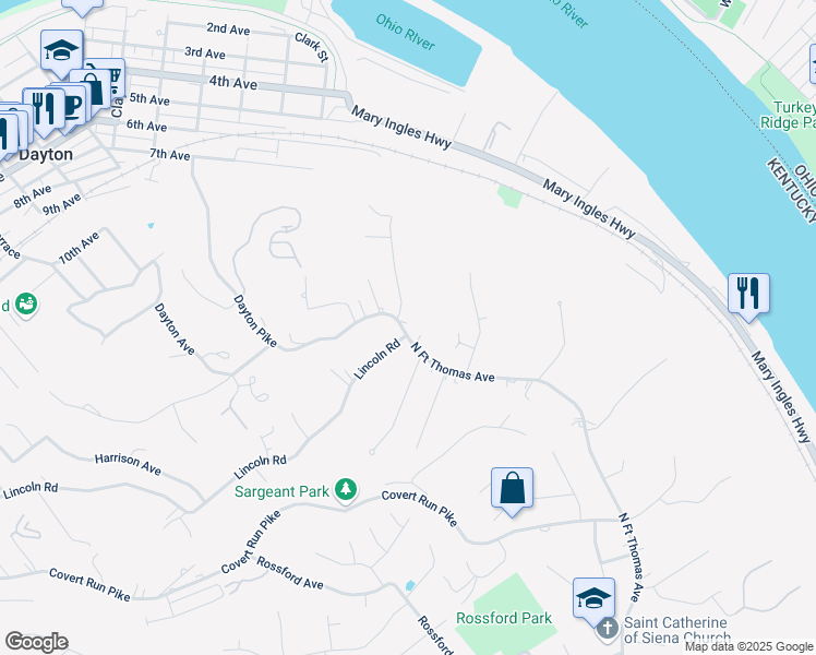 map of restaurants, bars, coffee shops, grocery stores, and more near 2426 North Fort Thomas Avenue in Fort Thomas