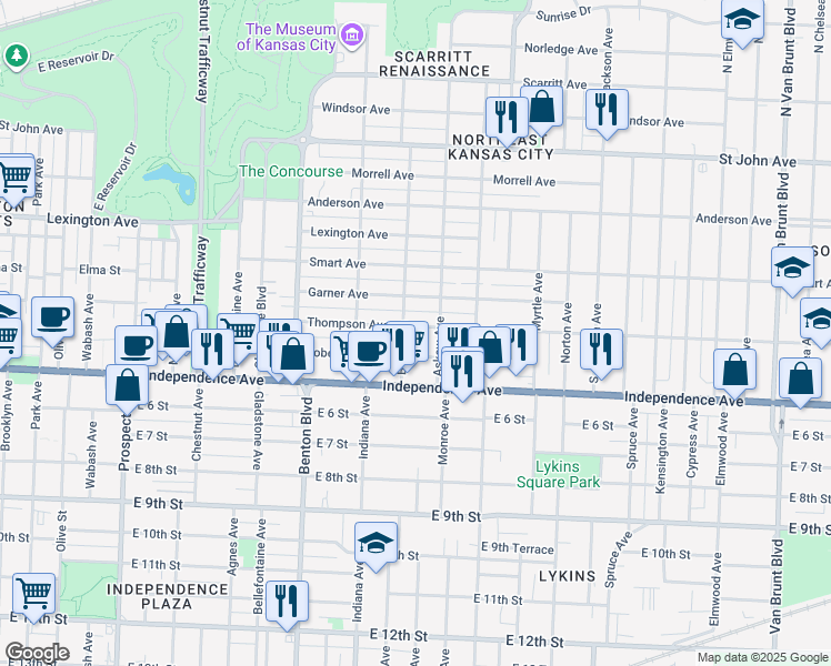 map of restaurants, bars, coffee shops, grocery stores, and more near 430 Bales Avenue in Kansas City