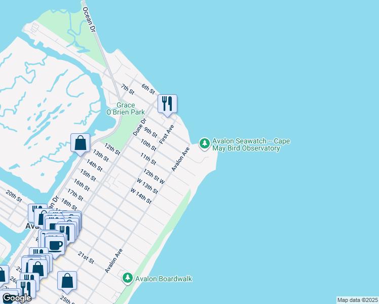 map of restaurants, bars, coffee shops, grocery stores, and more near 869 Avalon Avenue in Avalon