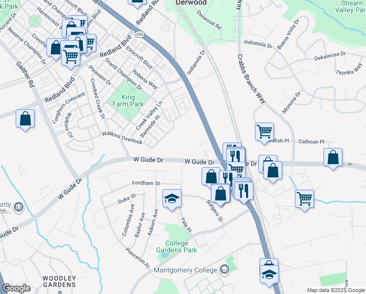 map of restaurants, bars, coffee shops, grocery stores, and more near 45 West Gude Drive in Rockville