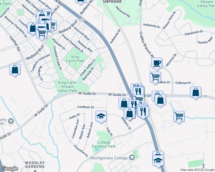 map of restaurants, bars, coffee shops, grocery stores, and more near 45 West Gude Drive in Rockville