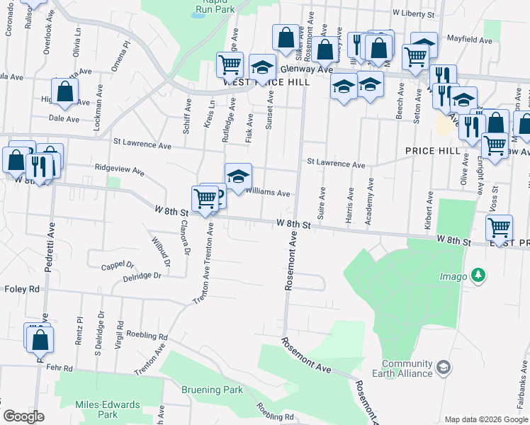 map of restaurants, bars, coffee shops, grocery stores, and more near 810 Sunset Avenue in Cincinnati