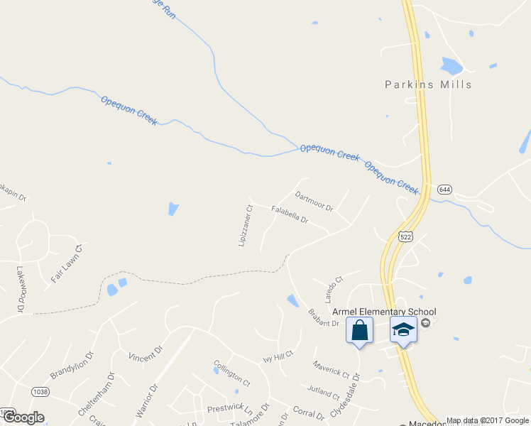 map of restaurants, bars, coffee shops, grocery stores, and more near 203 Falabella Drive in Stephens City