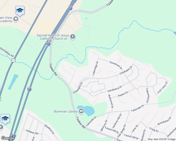 map of restaurants, bars, coffee shops, grocery stores, and more near 114 Timberlake Terrace in Stephens City