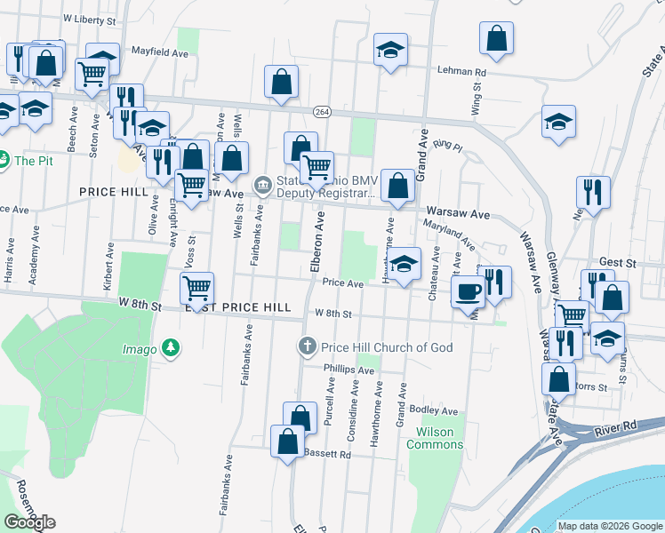 map of restaurants, bars, coffee shops, grocery stores, and more near 918 Elberon Avenue in Cincinnati
