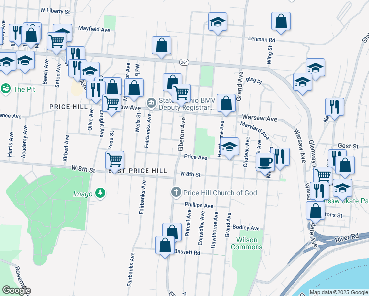 map of restaurants, bars, coffee shops, grocery stores, and more near 918 Elberon Avenue in Cincinnati