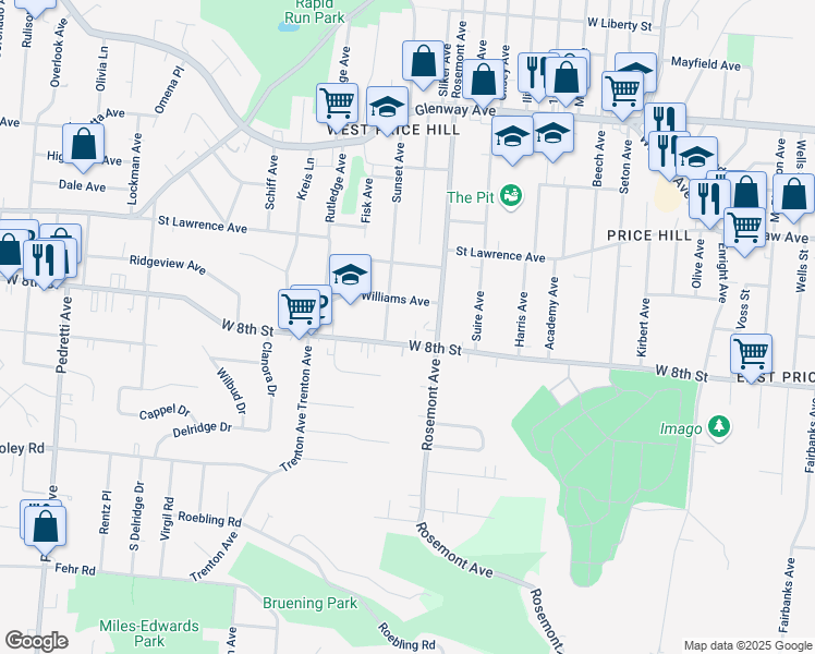 map of restaurants, bars, coffee shops, grocery stores, and more near 819 Rosemont Avenue in Cincinnati