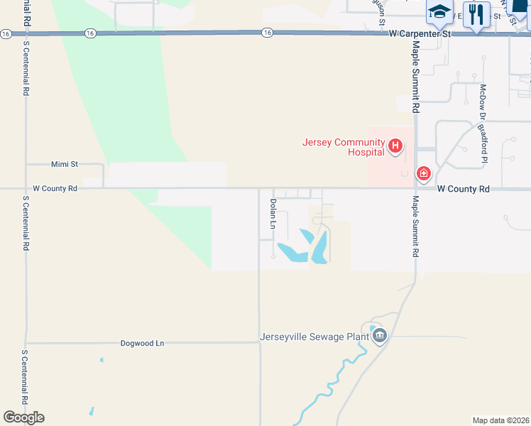 map of restaurants, bars, coffee shops, grocery stores, and more near 1205 1400 East in Jerseyville
