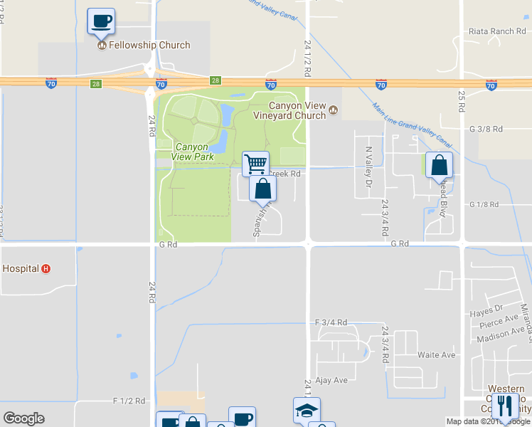 map of restaurants, bars, coffee shops, grocery stores, and more near 708 Spanish Trail Dr in Grand Junction