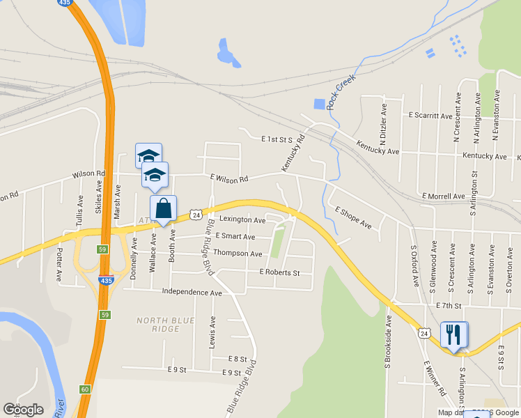 map of restaurants, bars, coffee shops, grocery stores, and more near 418 South Farley Terrace in Independence