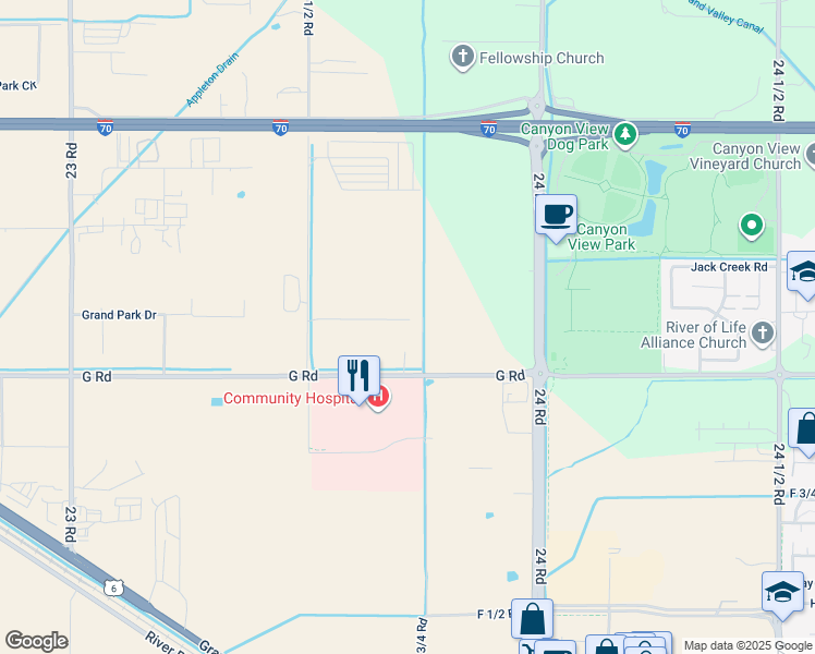 map of restaurants, bars, coffee shops, grocery stores, and more near 2372 G Road in Grand Junction