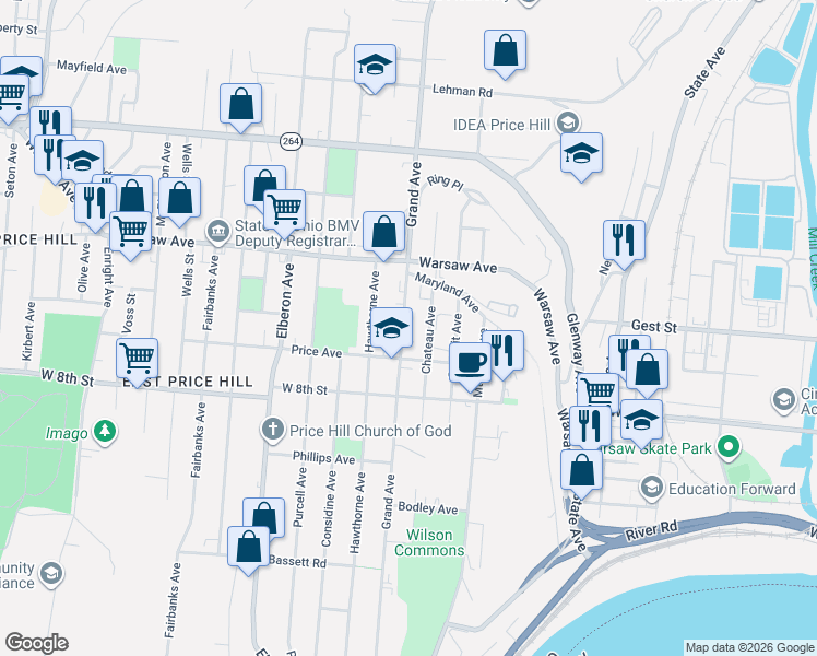 map of restaurants, bars, coffee shops, grocery stores, and more near 929 Grand Avenue in Cincinnati