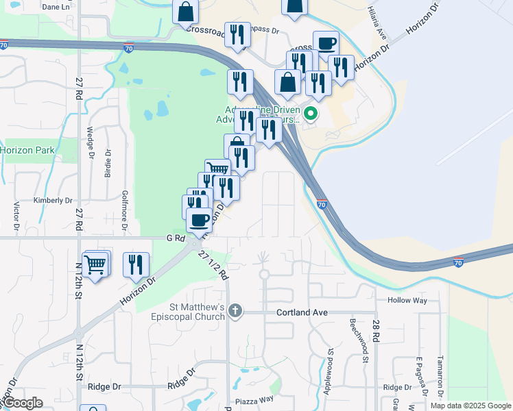 map of restaurants, bars, coffee shops, grocery stores, and more near 709 Niblic Drive in Grand Junction