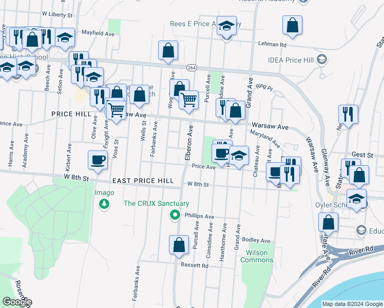 map of restaurants, bars, coffee shops, grocery stores, and more near 918 Elberon Avenue in Cincinnati