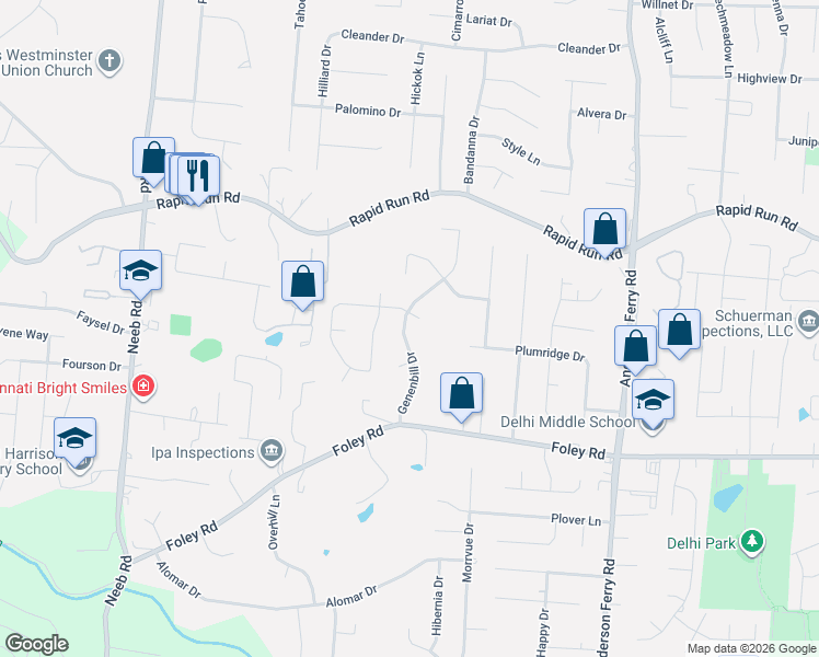 map of restaurants, bars, coffee shops, grocery stores, and more near 732 Genenbill Drive in Cincinnati