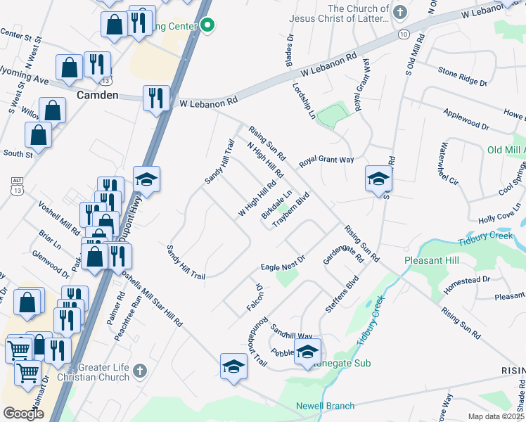 map of restaurants, bars, coffee shops, grocery stores, and more near 149 West High Hill Road in Kent County