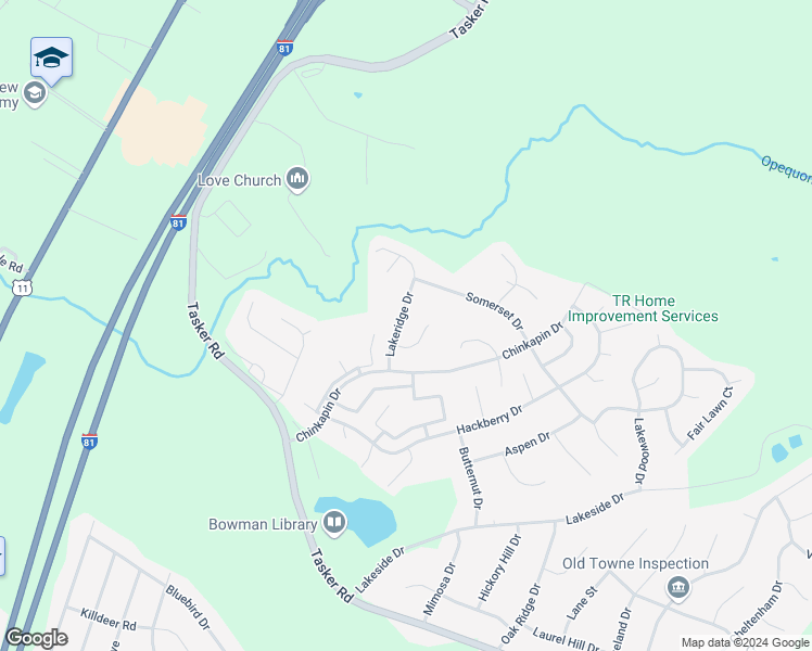 map of restaurants, bars, coffee shops, grocery stores, and more near 121 Cascade Circle in Stephens City