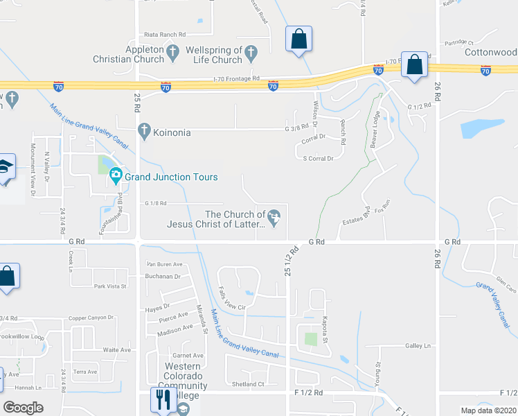 map of restaurants, bars, coffee shops, grocery stores, and more near 708 Caleb Street in Grand Junction
