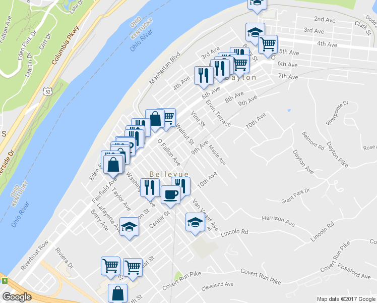 map of restaurants, bars, coffee shops, grocery stores, and more near 833 Thornton Street in Dayton