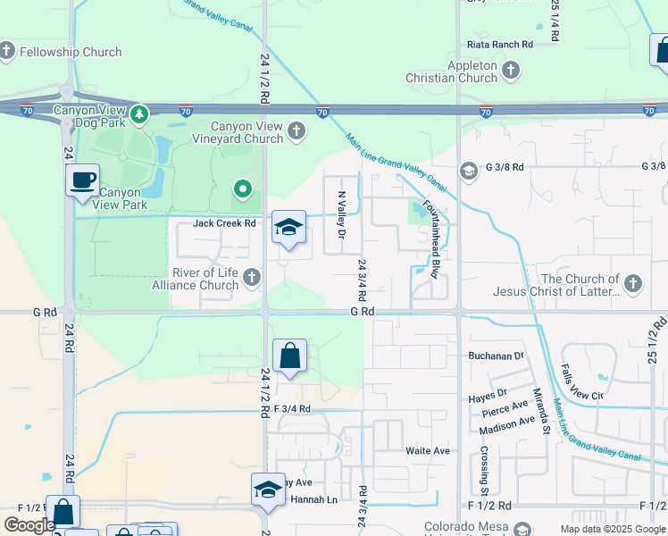 map of restaurants, bars, coffee shops, grocery stores, and more near 2466 Payton Court in Grand Junction