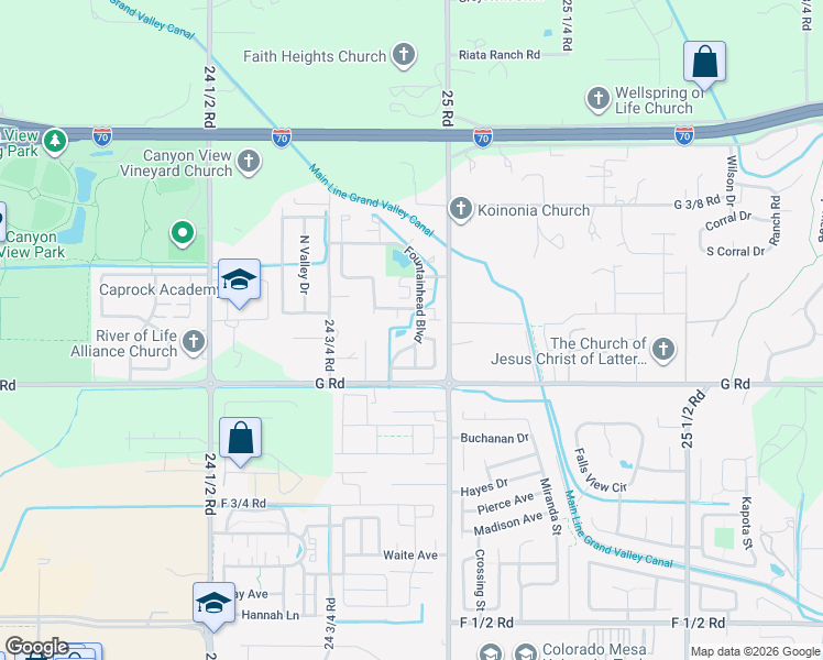 map of restaurants, bars, coffee shops, grocery stores, and more near 706 Fountainhead Boulevard in Grand Junction