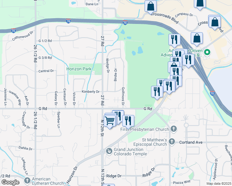 map of restaurants, bars, coffee shops, grocery stores, and more near 2b Chipper Drive in Grand Junction