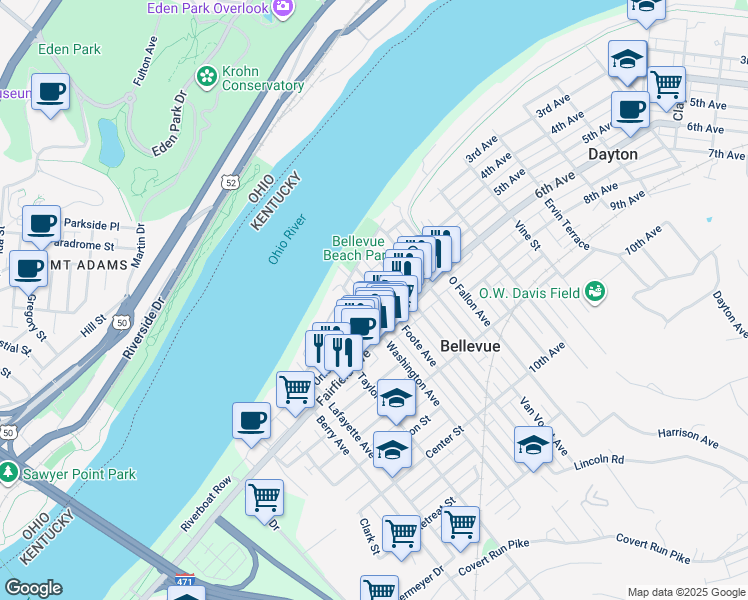 map of restaurants, bars, coffee shops, grocery stores, and more near 140 Foote Ave in Bellevue