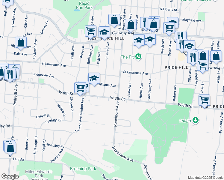 map of restaurants, bars, coffee shops, grocery stores, and more near 819 Rosemont Avenue in Cincinnati