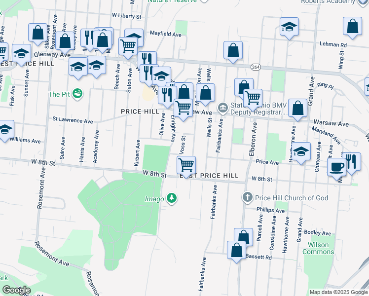 map of restaurants, bars, coffee shops, grocery stores, and more near 914 Voss Street in Cincinnati