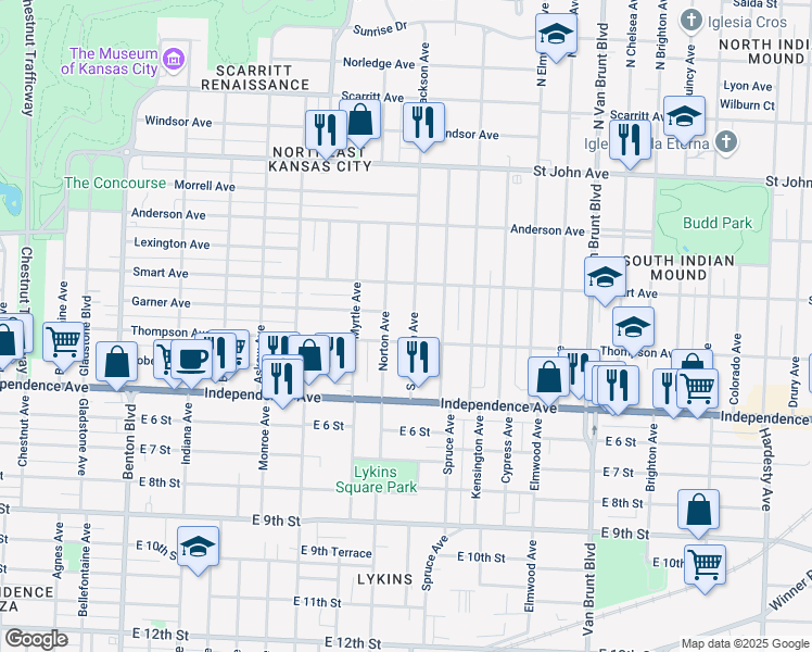 map of restaurants, bars, coffee shops, grocery stores, and more near 428 Jackson Avenue in Kansas City